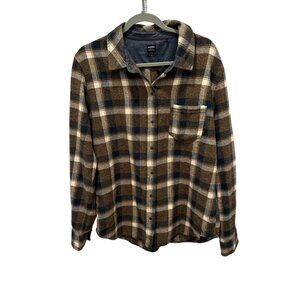 PrAna womens Long Sleeve Canyon Flannel Plaid snap Button-Up Shirt Brown L
